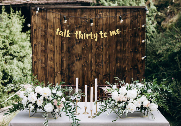 Talk Thirty To Me Gold Glitter Banner - 30th Birthday Party Decorations and Supplies