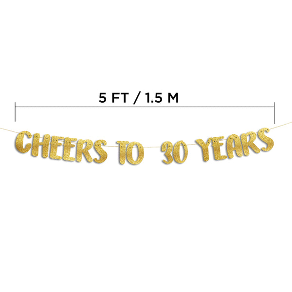 Cheers to 30 Years Gold Glitter Banner - 30th Anniversary and Birthday Party Decorations