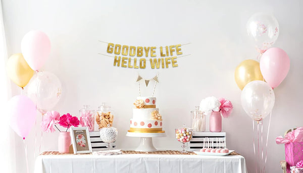 Goodbye Life Hello Wife Gold Glitter Banner