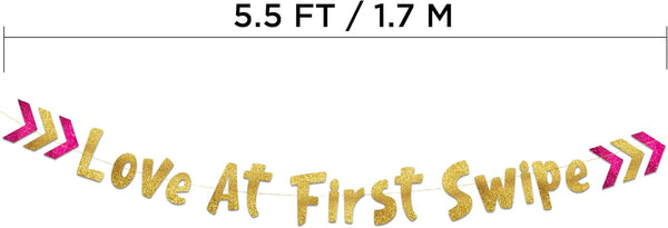 Love At First Swipe Gold Glitter Banner