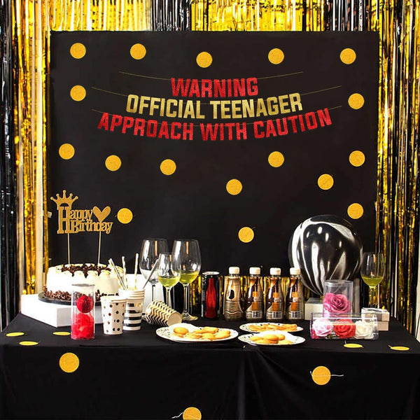 Warning Official Teenager Approach With Caution Gold Glitter Banner