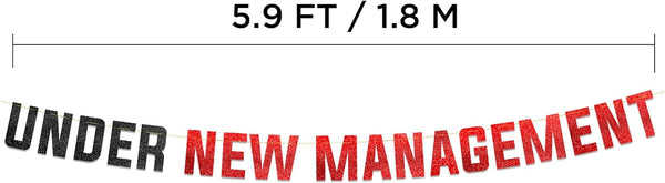 Under New Management Red & Black Glitter Banner