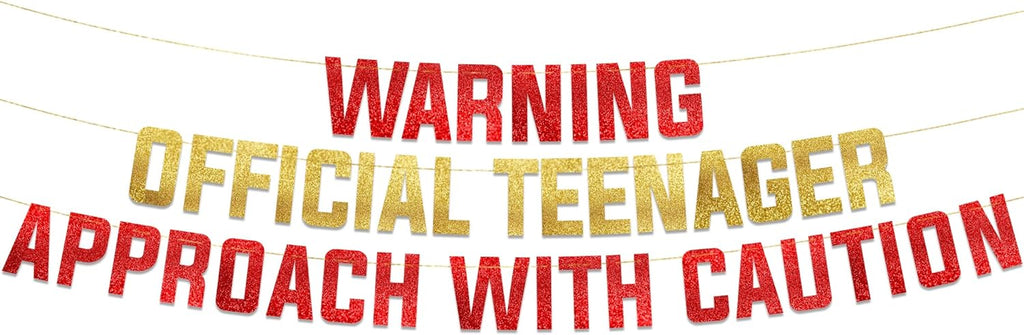 Warning Official Teenager Approach With Caution Gold Glitter Banner