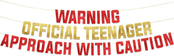 Warning Official Teenager Approach With Caution Gold Glitter Banner