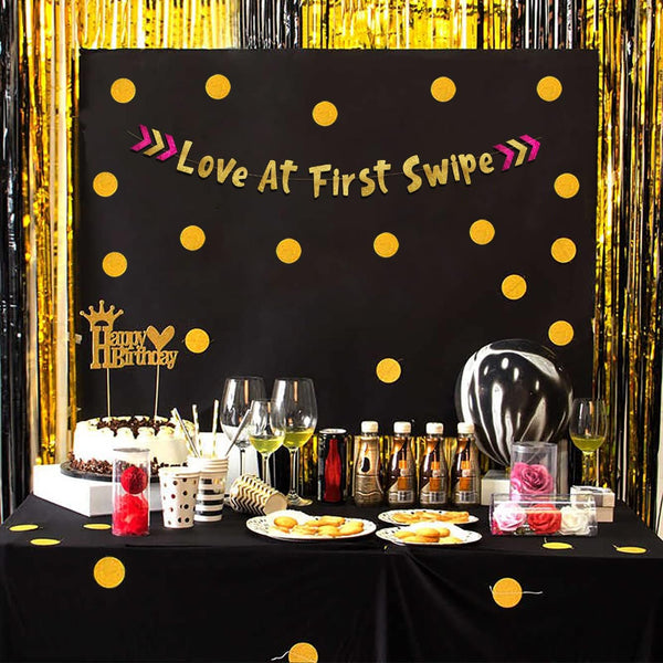 Love At First Swipe Gold Glitter Banner
