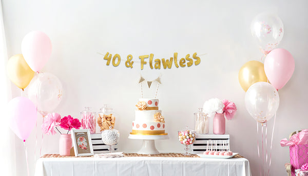 40 & Flawless Gold Glitter Banner - 40th Birthday and Anniversary Party Decorations