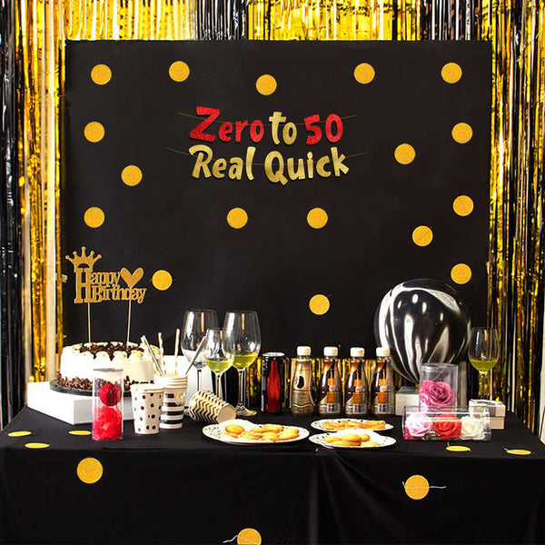 Zero to 50 Real Quick Gold Glitter Banner - 50th Birthday and Anniversary Party Decorations
