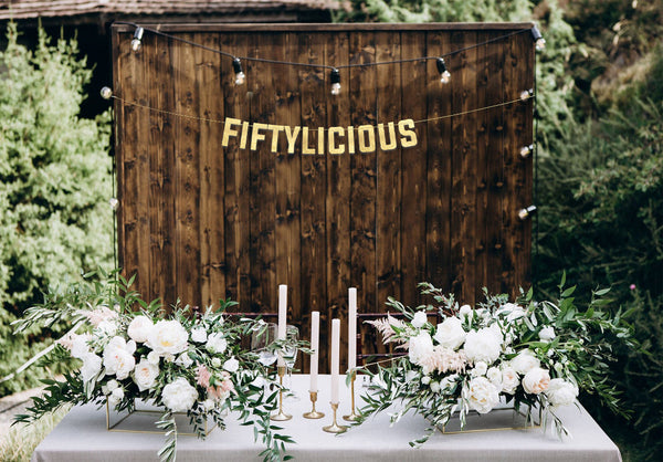 Fiftylicious Gold Glitter Banner