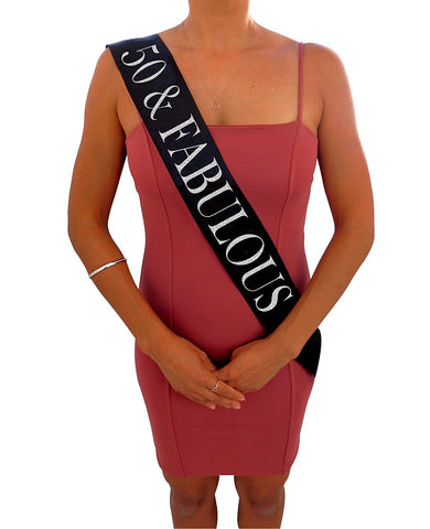 “50 & Fabulous” Black Glitter Sash