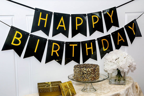 Black Happy Birthday Bunting Banner