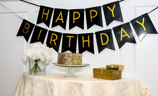 Black Happy Birthday Bunting Banner