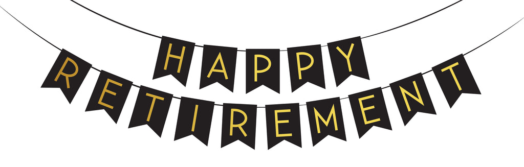 "Happy Retirement" Gold and Black Banner