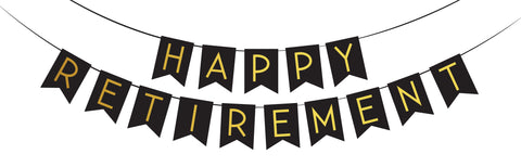 "Happy Retirement" Gold and Black Banner