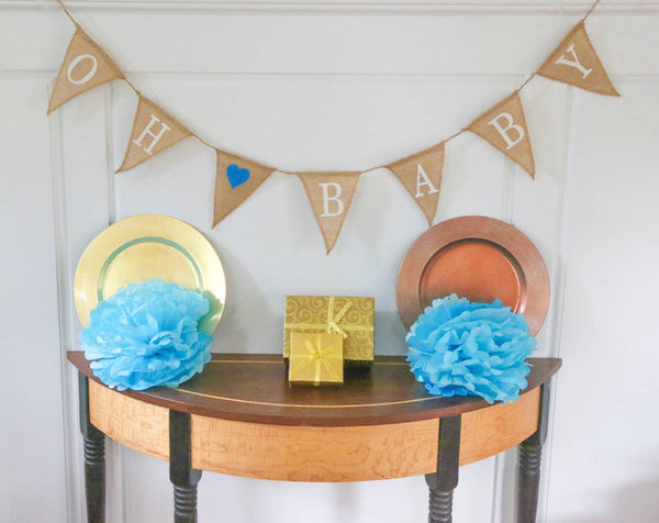 Oh Boy™ "Oh Baby" Blue Burlap Banner