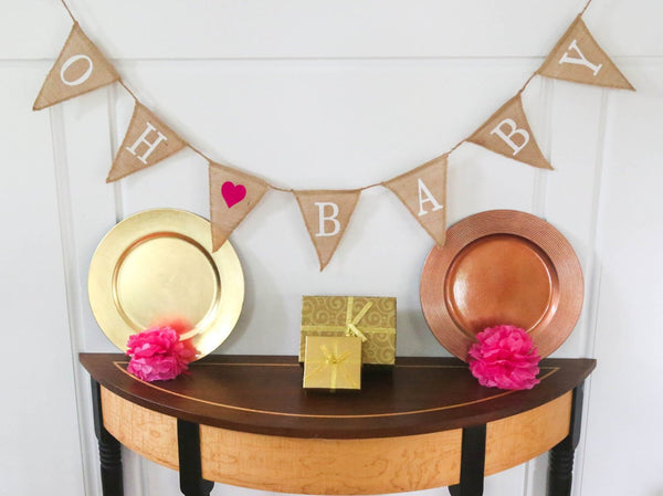 "Oh Baby" Girl Burlap Banner - Baby Shower Decorations - Gender Reveal Baby Announcement
