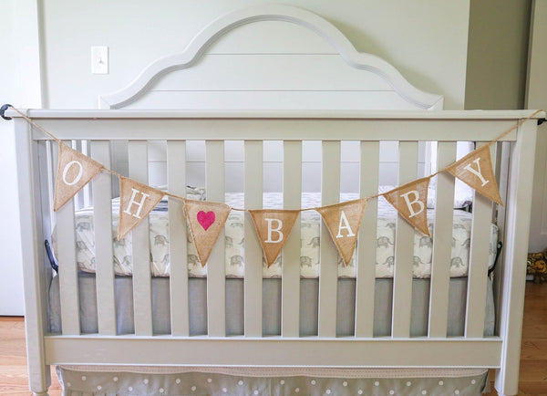 "Oh Baby" Girl Burlap Banner - Baby Shower Decorations - Gender Reveal Baby Announcement