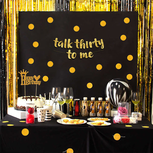 Talk Thirty To Me Gold Glitter Banner - 30th Birthday Party Decorations and Supplies