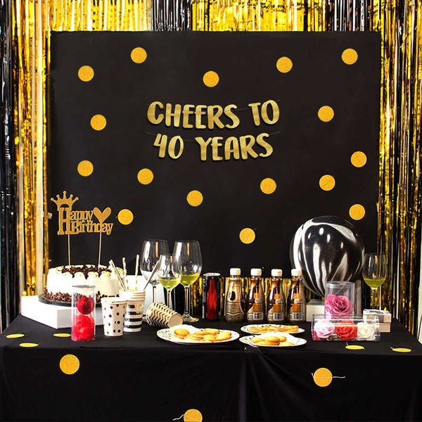 Cheers to 40 Years Gold Glitter Banner - 40th Anniversary and Birthday Party Decorations