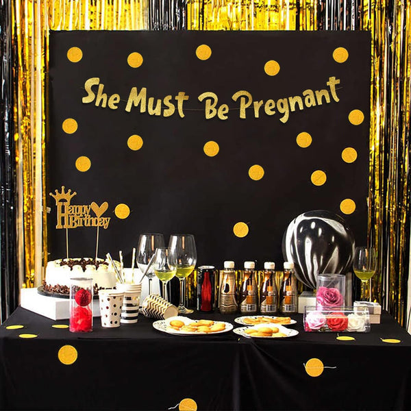 She Must Be Pregnant Bachelor Party Gold Glitter Banner