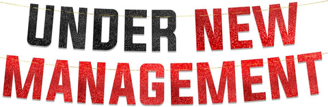 Under New Management Red & Black Glitter Banner