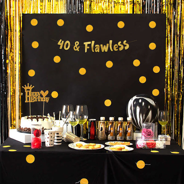 40 & Flawless Gold Glitter Banner - 40th Birthday and Anniversary Party Decorations