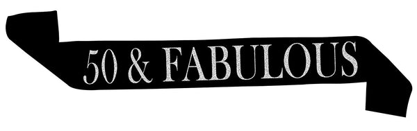 “50 & Fabulous” Black Glitter Sash